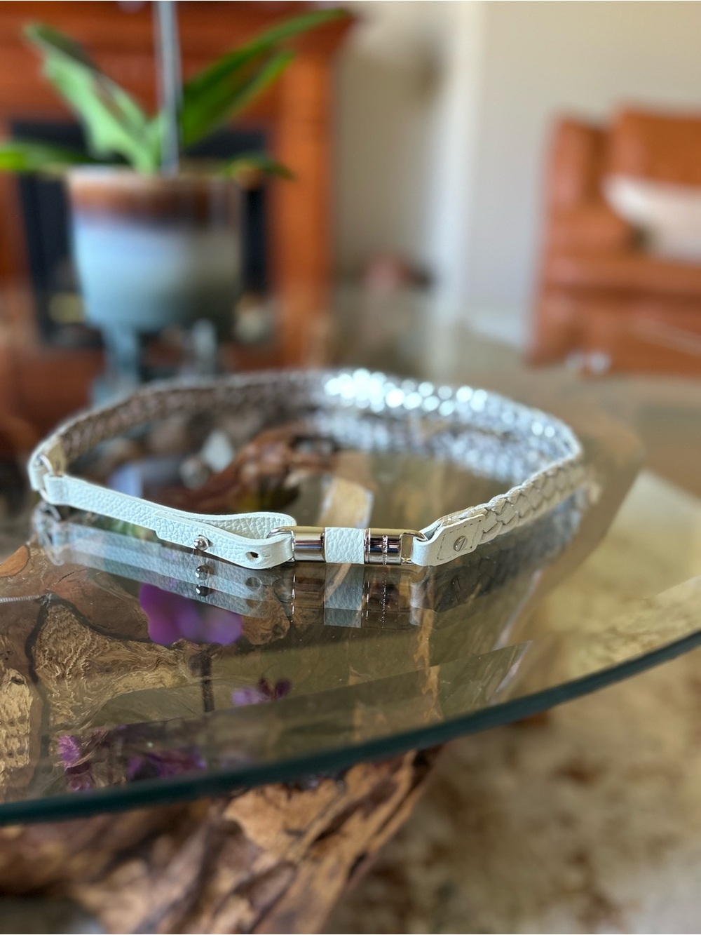 Michael Kors White Braided Belt with Silver Hardware | Like New
